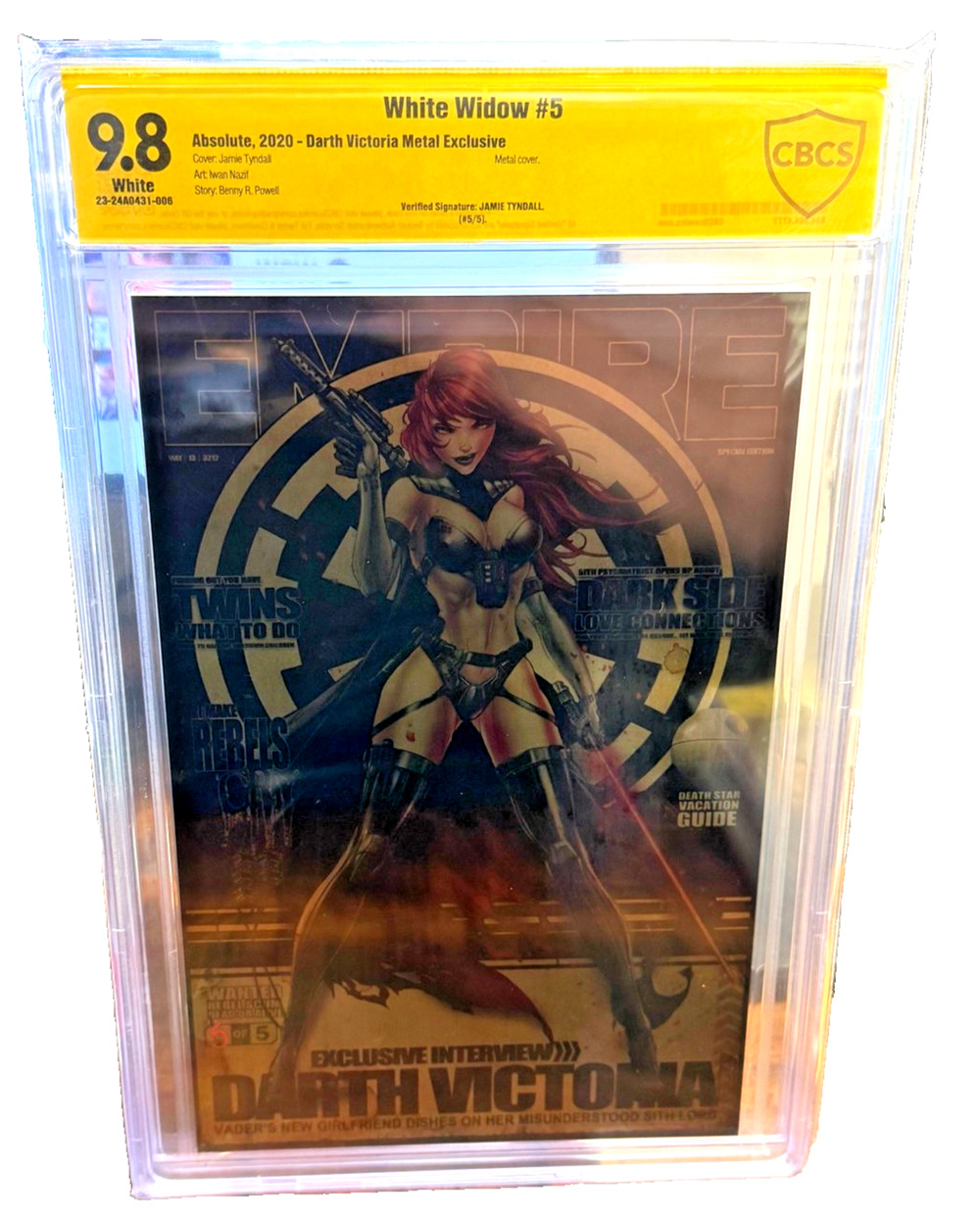 White Widow #5 Darth Victoria Metal Cover CBCS 9.8 Signed Jamie Tyndall LTD to 5